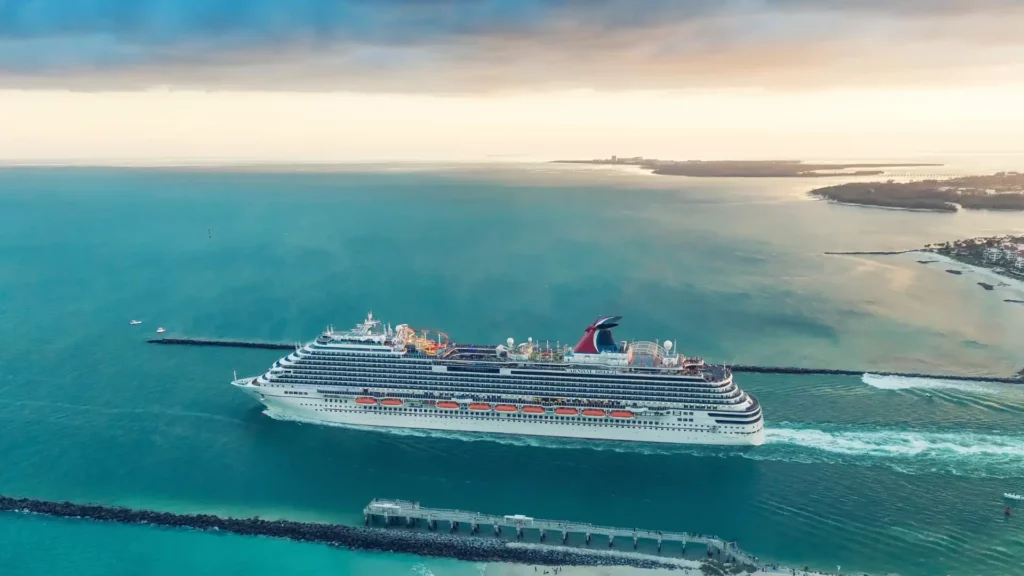 a cruise ship navigating along the atlantic ocean